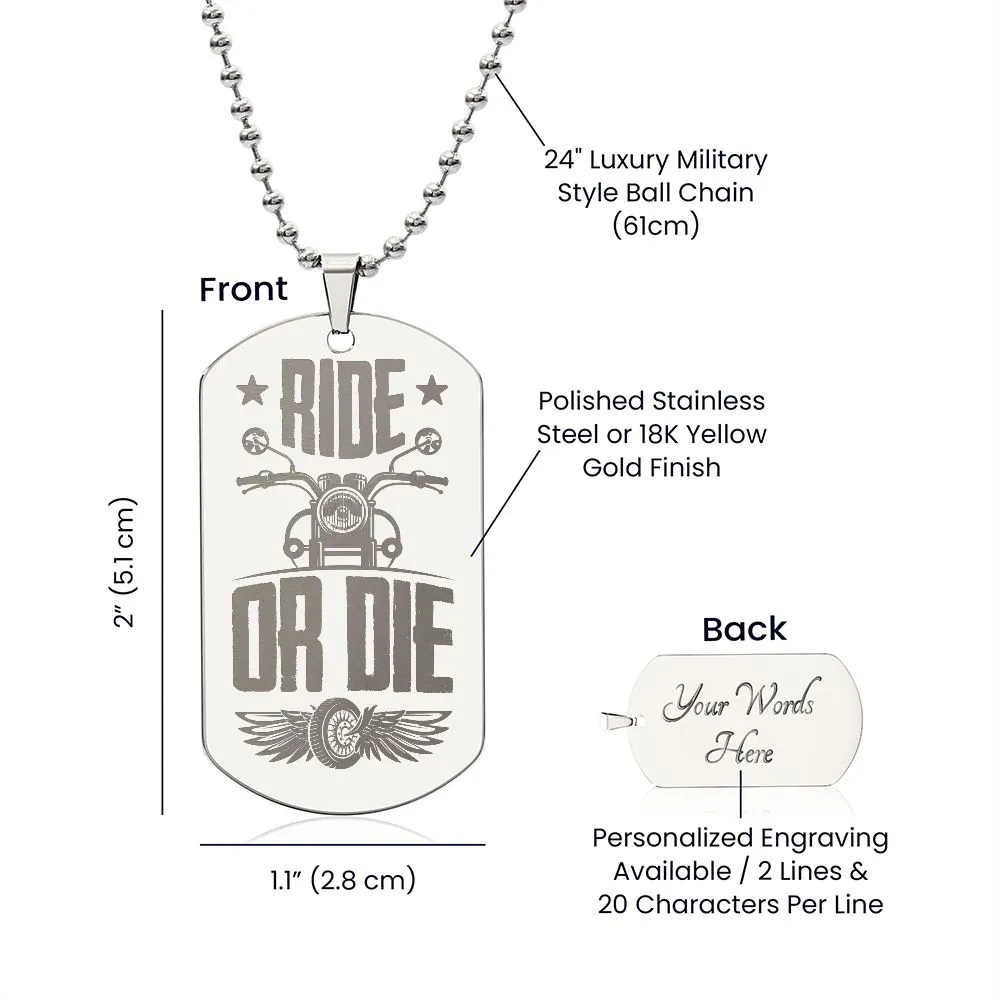 Engraved Dog Tag Necklace - Ride or Die