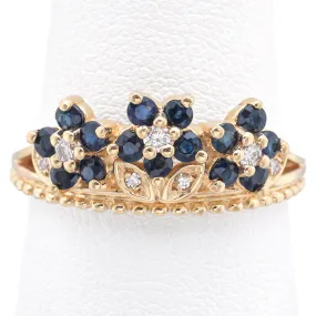 Estate Sapphire & Diamond 14K Yellow Gold Floral Band Ring Size 9.5