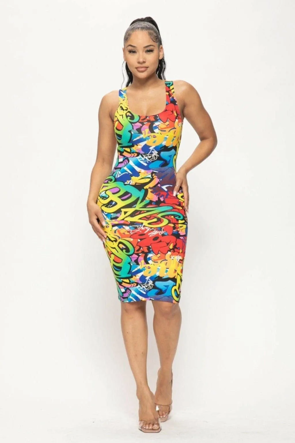 Graffiti Print Tank Midi Dress