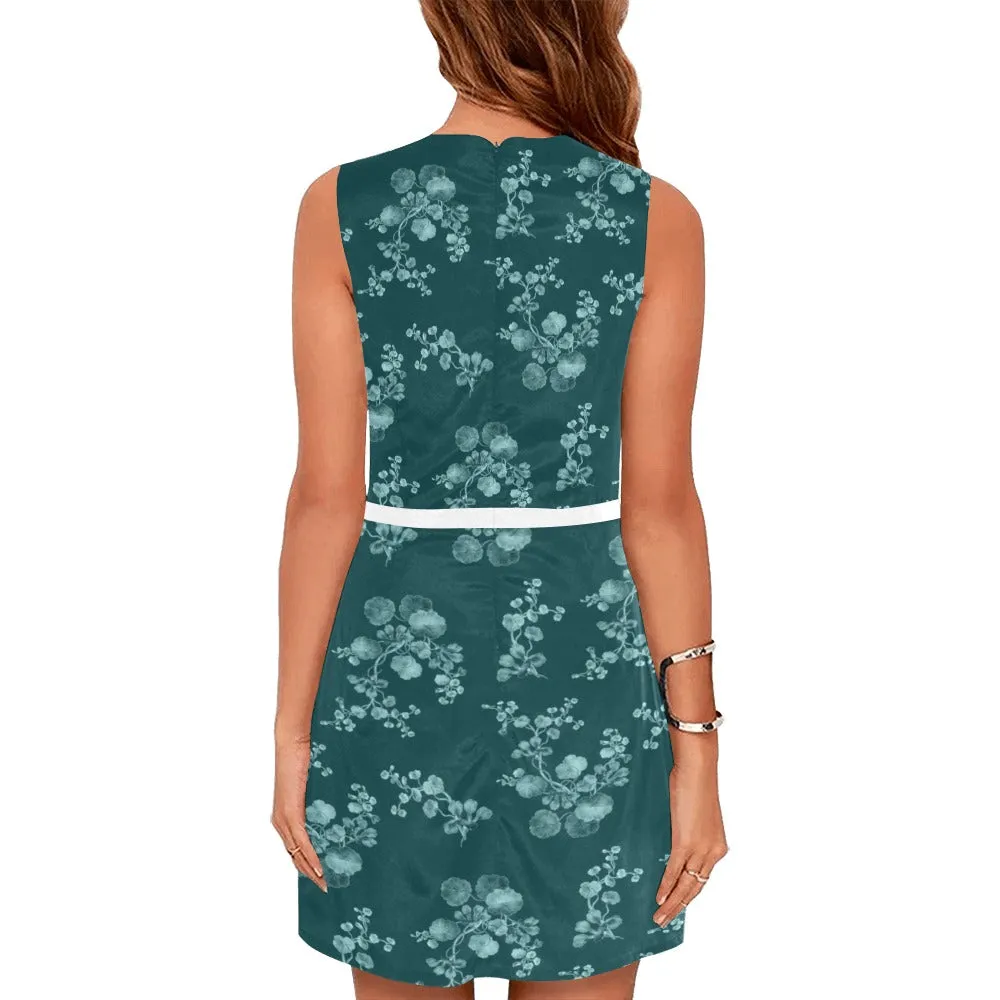 green mono floral print Eos Women's Sleeveless Dress (Model D01)