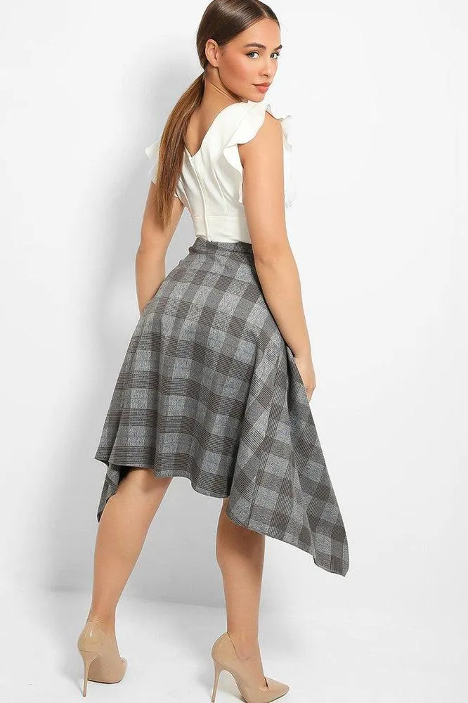 Grey Prince Of Wales Check Asymmetric Skirt