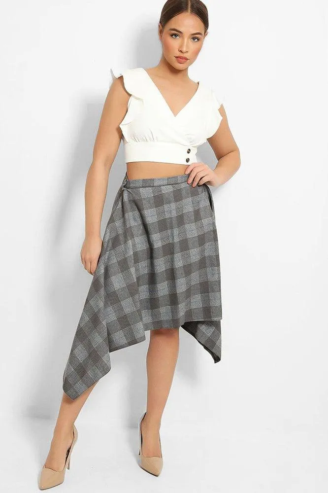 Grey Prince Of Wales Check Asymmetric Skirt