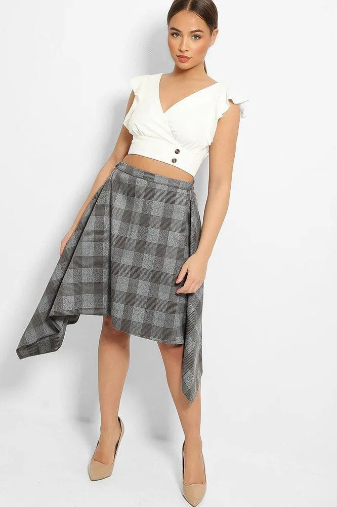 Grey Prince Of Wales Check Asymmetric Skirt