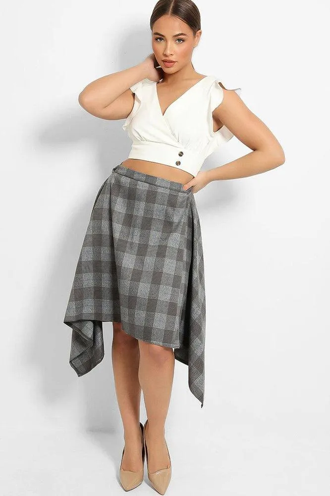 Grey Prince Of Wales Check Asymmetric Skirt