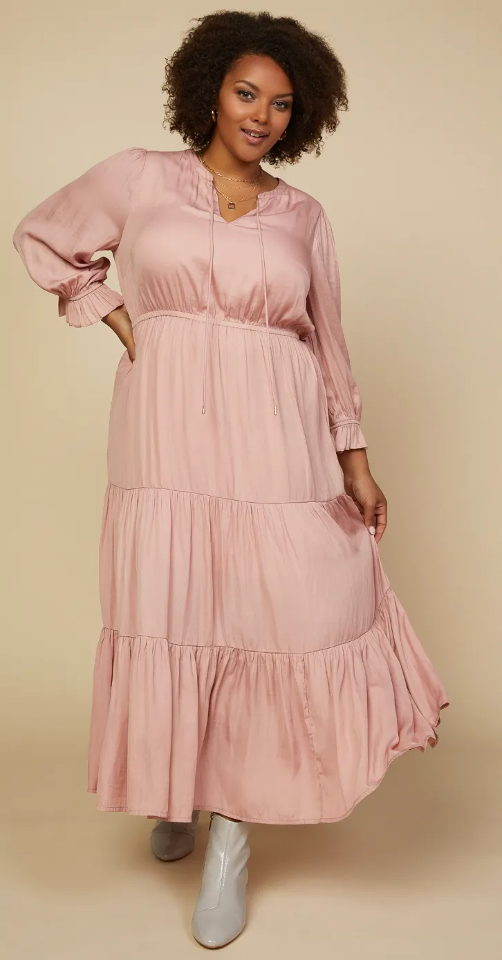 Iggy Split Neck Ruffle Dress in Blush