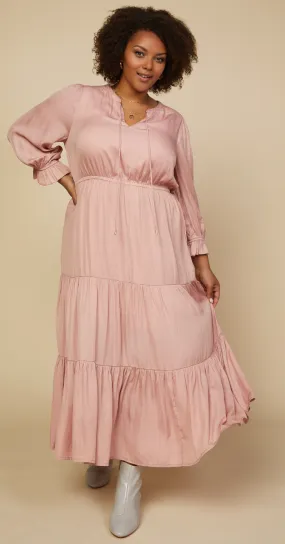 Iggy Split Neck Ruffle Dress in Blush