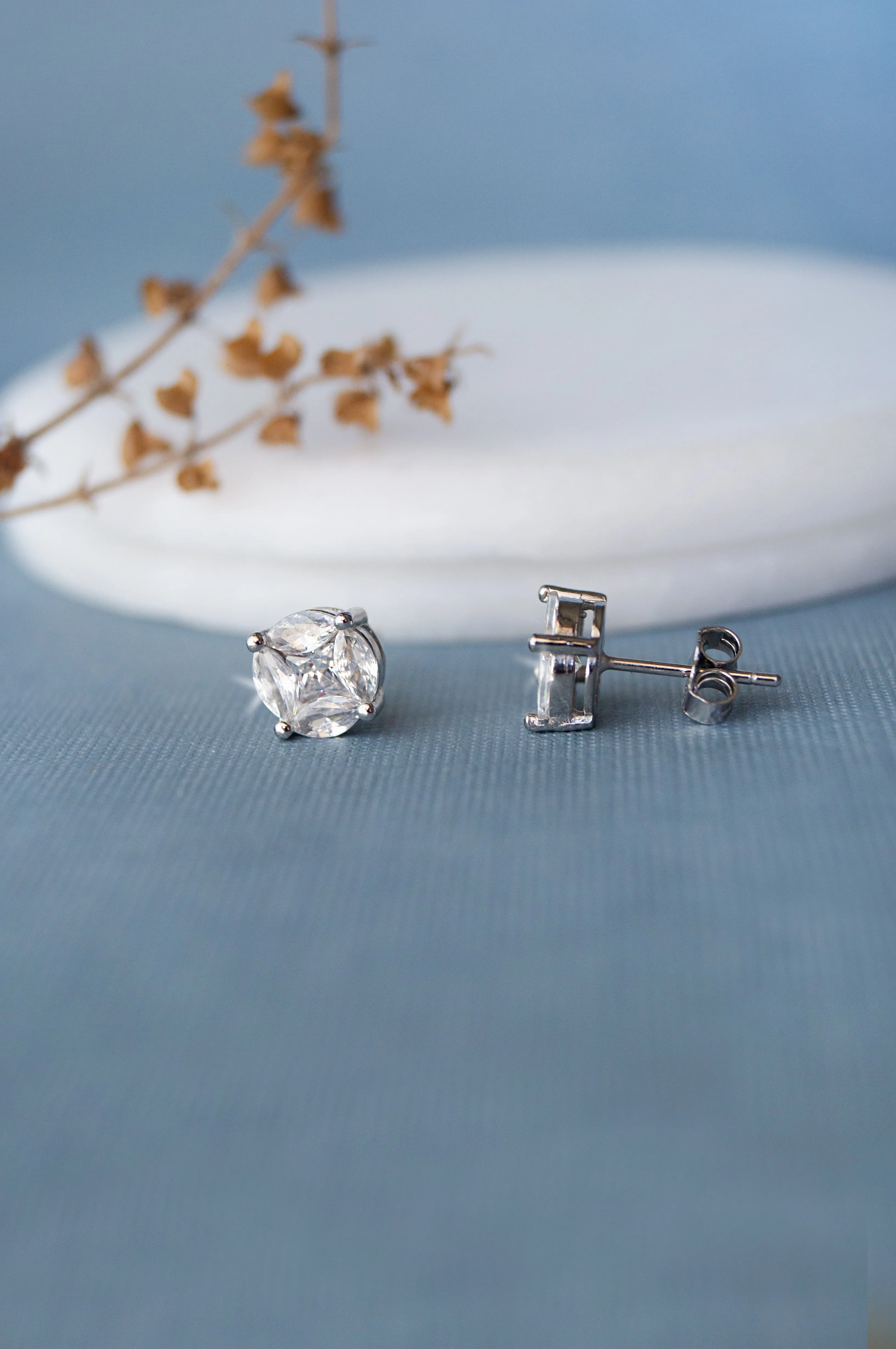 Invisibly Glam Solitaire Sterling Silver Stud Earrings