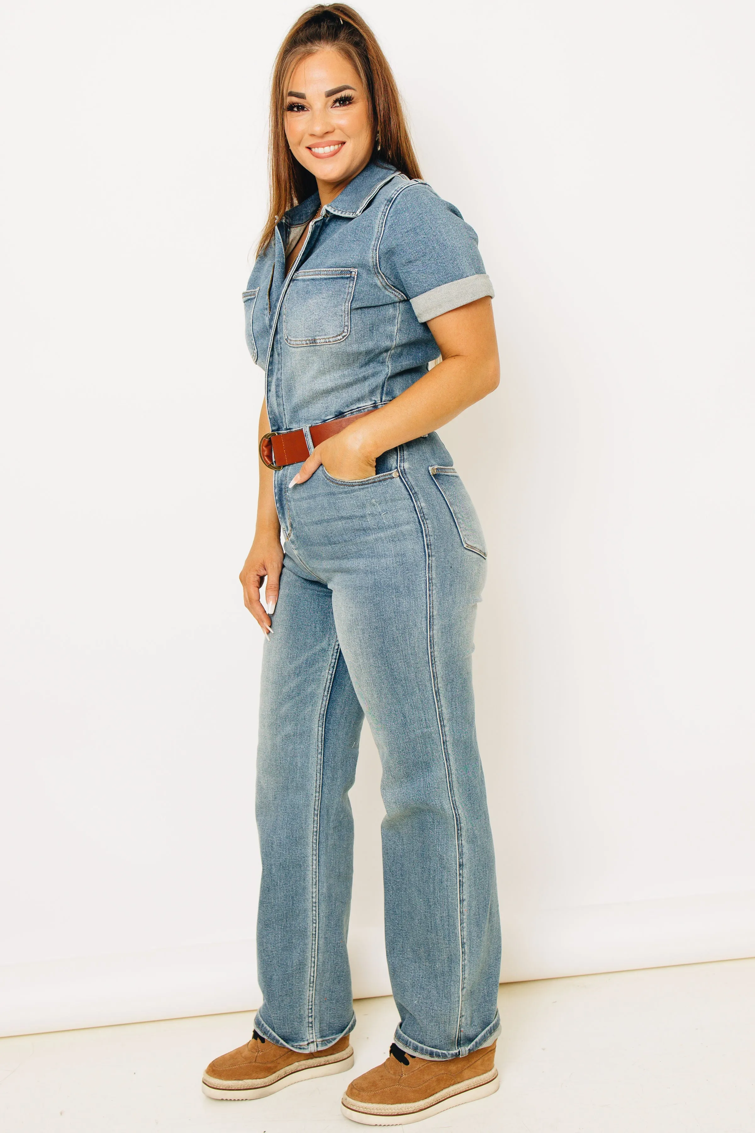 Judy Blue - Lightwave High Waisted Short Sleeve Denim Jumpsuit (S-3XL)