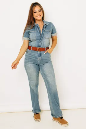 Judy Blue - Lightwave High Waisted Short Sleeve Denim Jumpsuit (S-3XL)