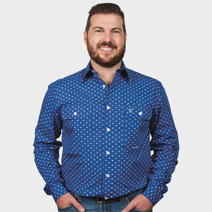 Just Country Mens Austin Full Button Shirt - Cobalt/White