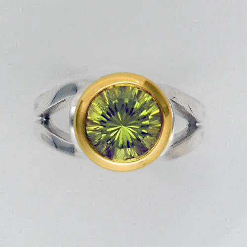 Lime Citrine Diamond Gold Silver Ring Size 7.5