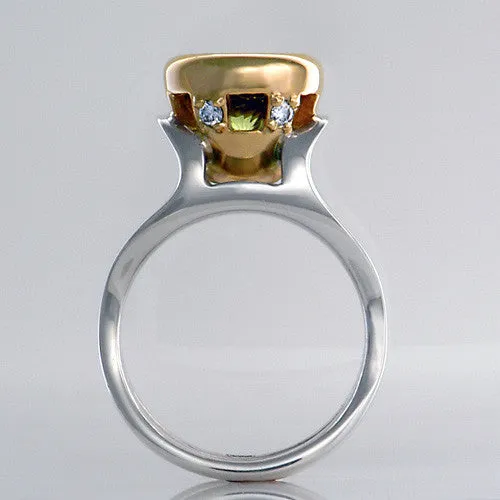 Lime Citrine Diamond Gold Silver Ring Size 7.5