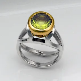 Lime Citrine Diamond Gold Silver Ring Size 7.5