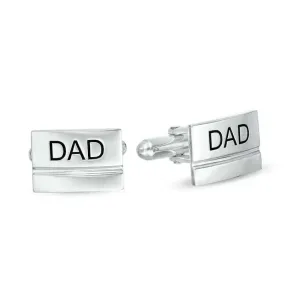 Men's Grooved Engravable Rectangle Cuff Links in Sterling Silver (1 Line) of Trendolla