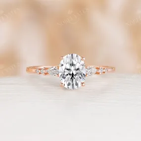 Moissanite Prong Set Engagement Ring Side Stone Rose Gold