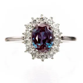 Ophelia - Oval Lab-Created Alexandrite Prong Set Halo Engagement Ring