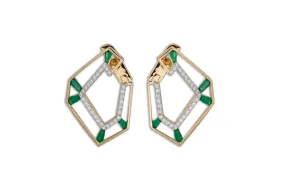 Origami Link no.5 Skeleton Emerald & Diamond Earrings Grande