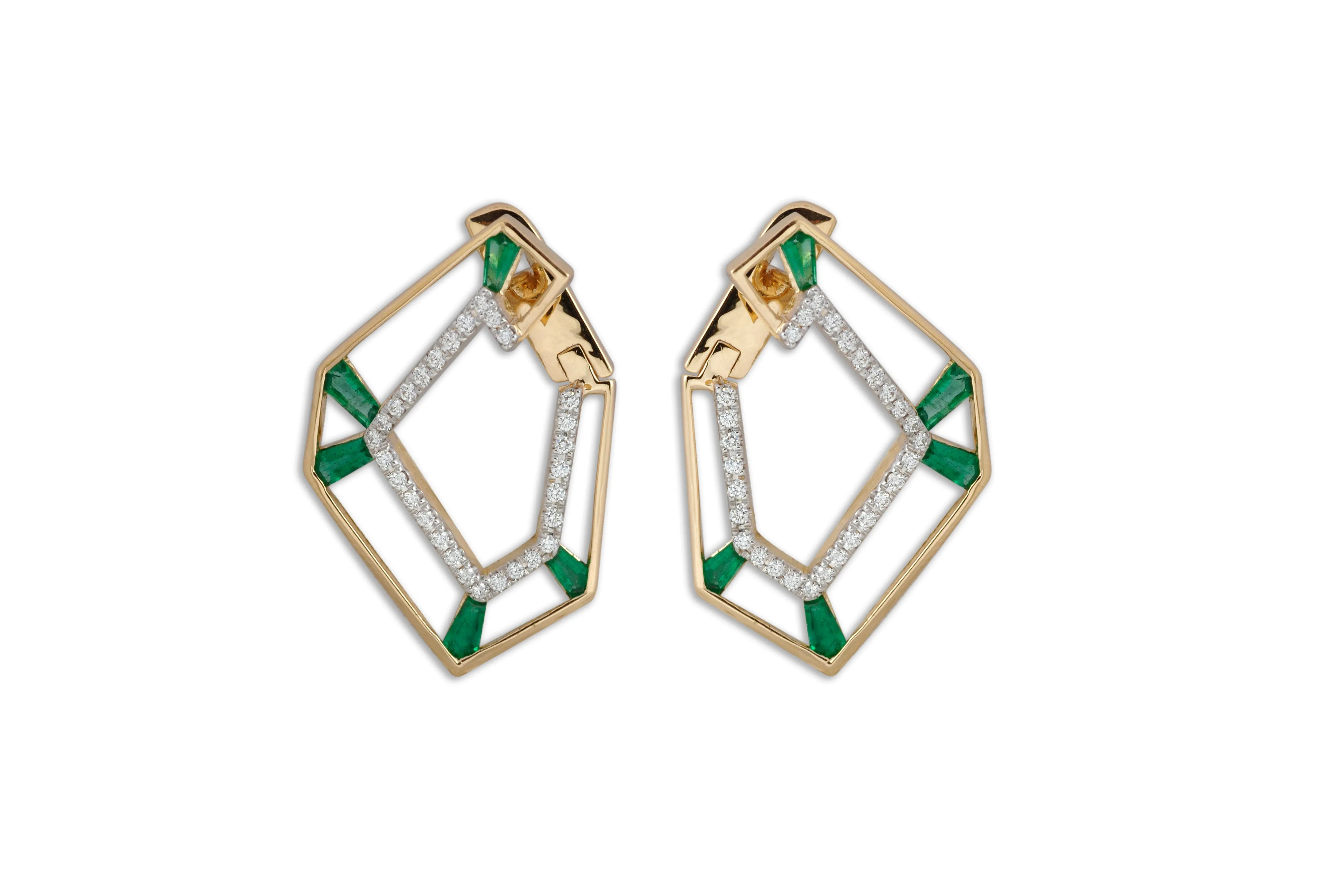 Origami Link no.5 Skeleton Emerald & Diamond Earrings Grande