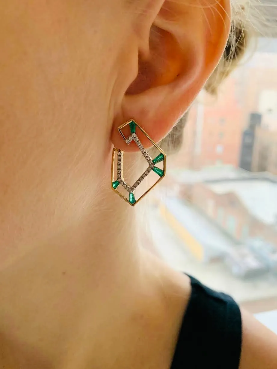 Origami Link no.5 Skeleton Emerald & Diamond Earrings Grande