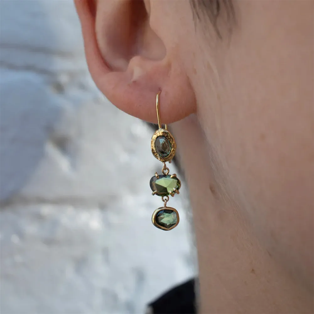 Page Sargisson 18K Gold Triple Drop Earring in Green Sapphire