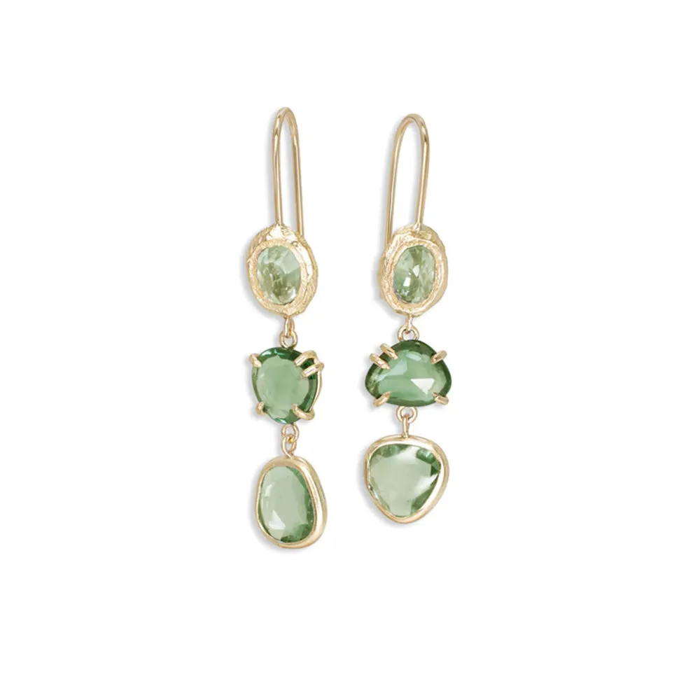 Page Sargisson 18K Gold Triple Drop Earring in Green Sapphire