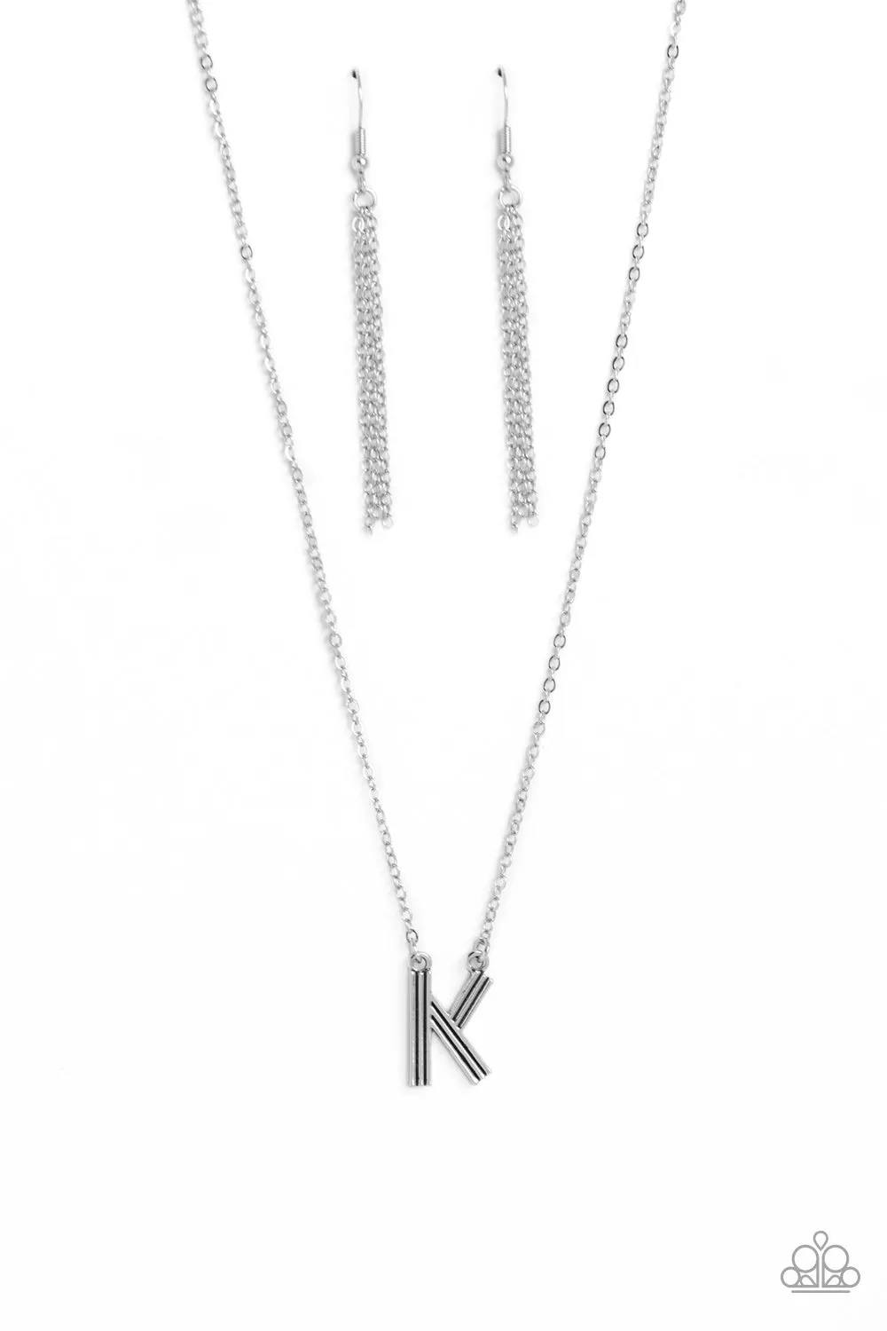 Paparazzi Leave Your Initials Silver K Necklace & Earring Set