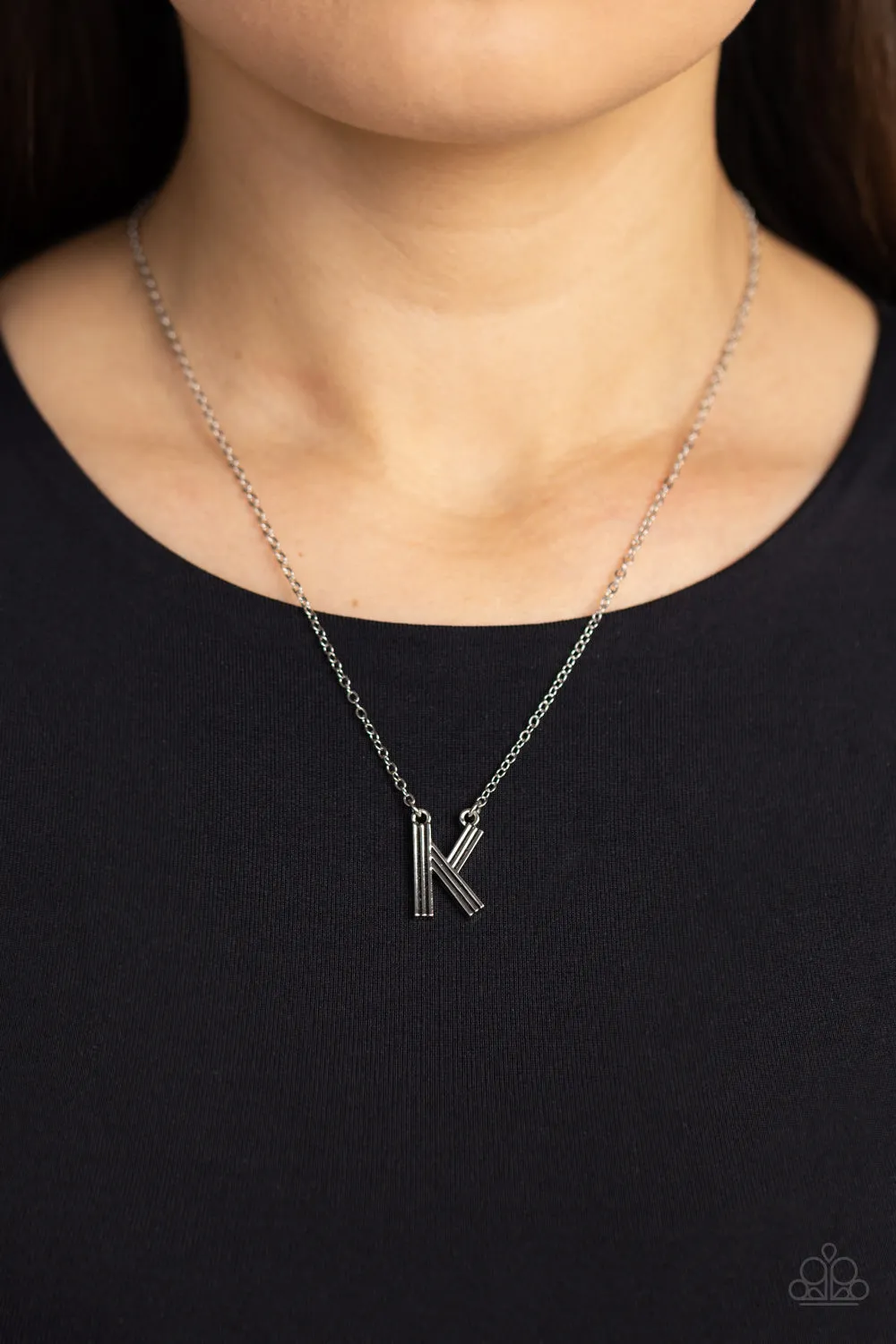 Paparazzi Leave Your Initials Silver K Necklace & Earring Set