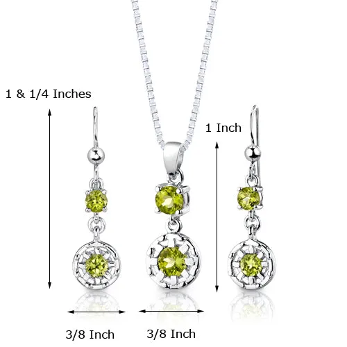 Peridot Circular Drop Earrings Pendant Necklace Sterling Silver Jewelry Set