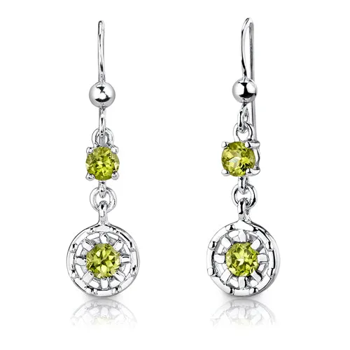 Peridot Circular Drop Earrings Pendant Necklace Sterling Silver Jewelry Set