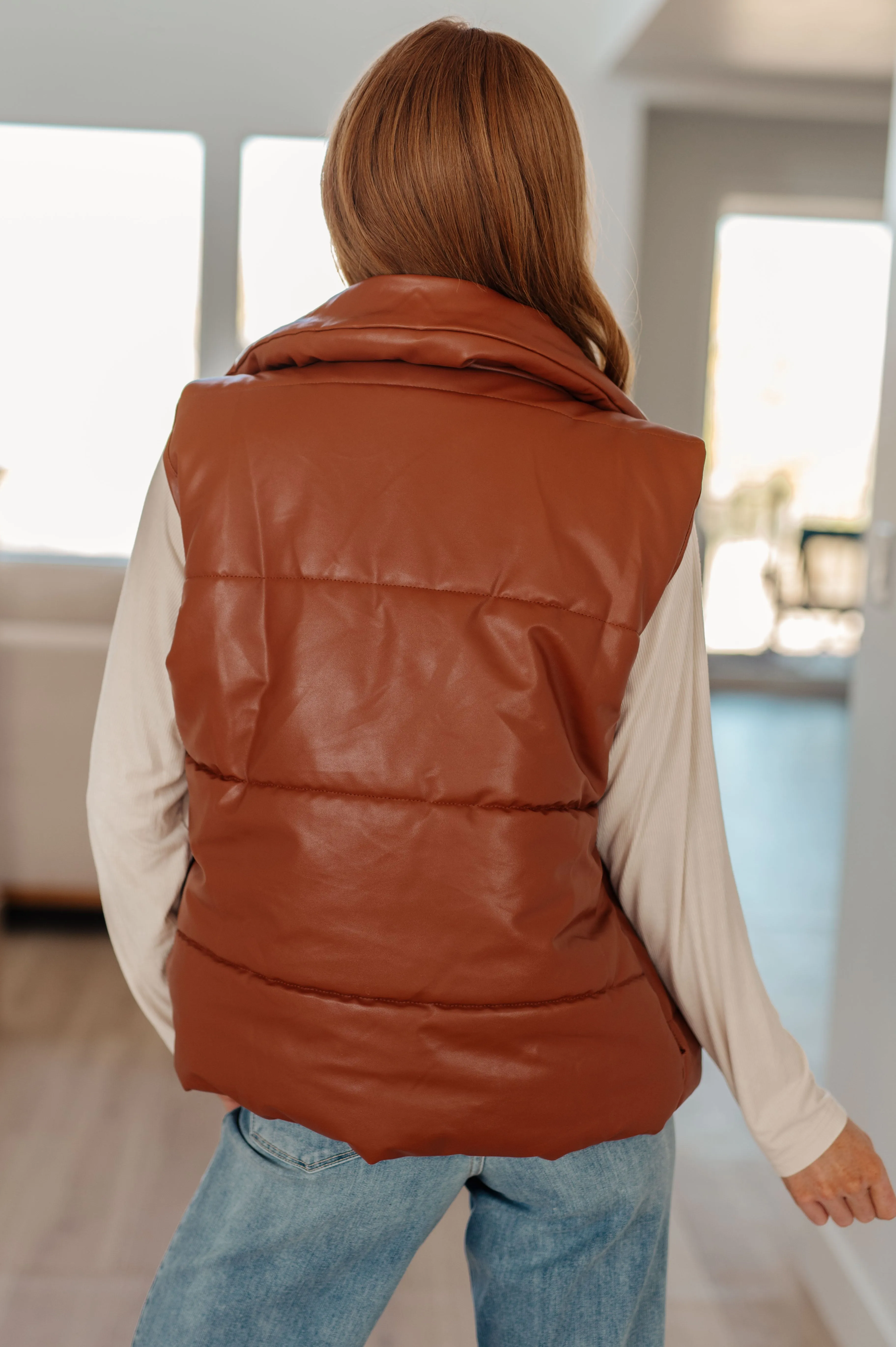 Persistence Pays Off Faux Leather Puffer Vest