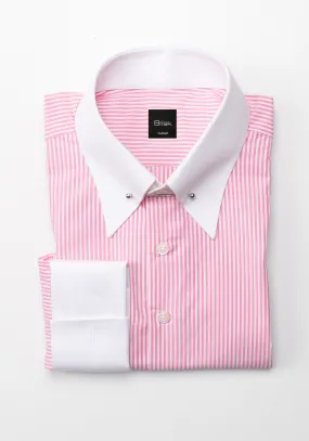 Pink On White Bengal Stripes Shirt - Pin Collar