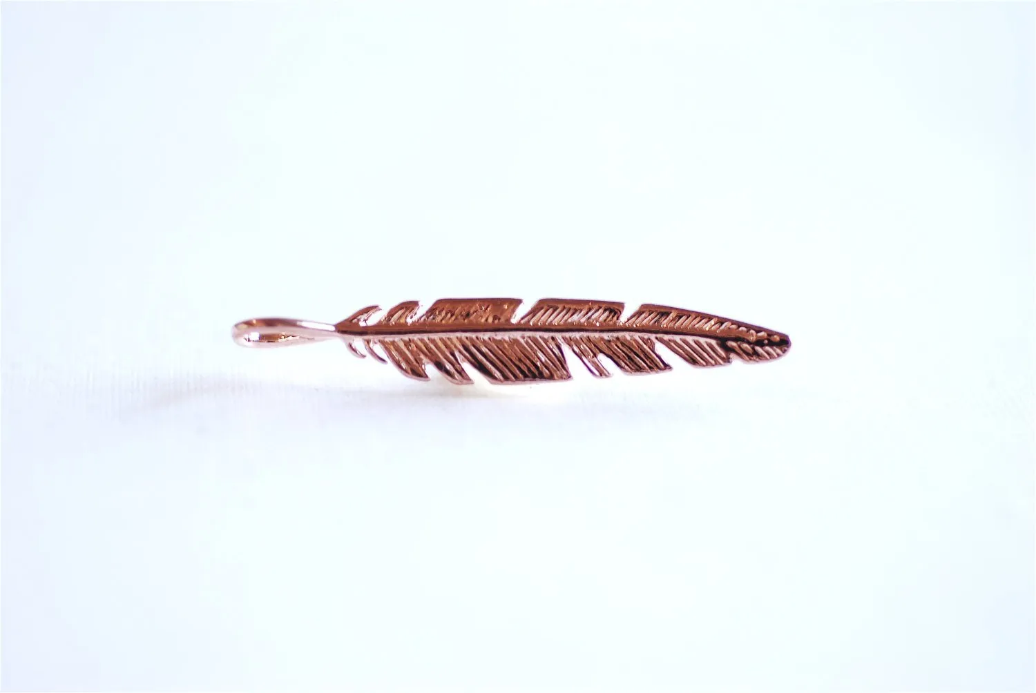 Pink Rose Wholesale Gold Vermeil Feather Charm- 22k rose gold plated sterling silver feather pendant, tribal bird feather, Rose Gold Feather Leaf, 9