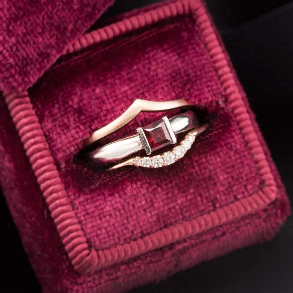 Princess Cut Ruby Modified Tension Solitaire Engagement Ring