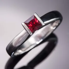 Princess Cut Ruby Modified Tension Solitaire Engagement Ring