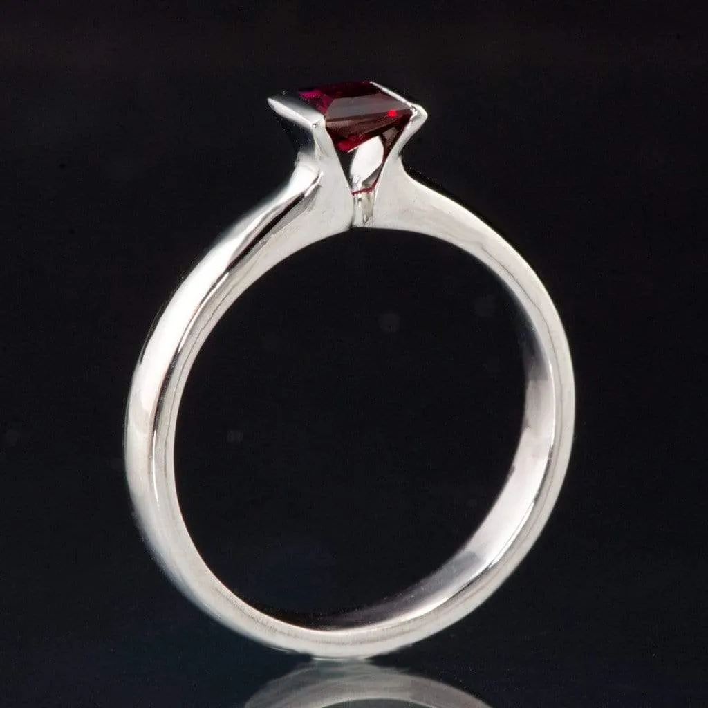 Princess Cut Ruby Modified Tension Solitaire Engagement Ring