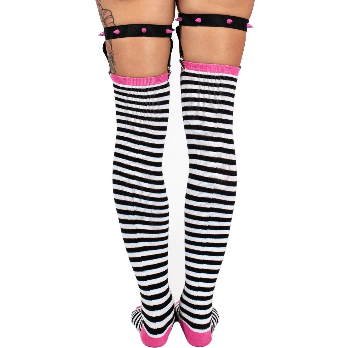 Punk Stripes Thigh High Garter Socks