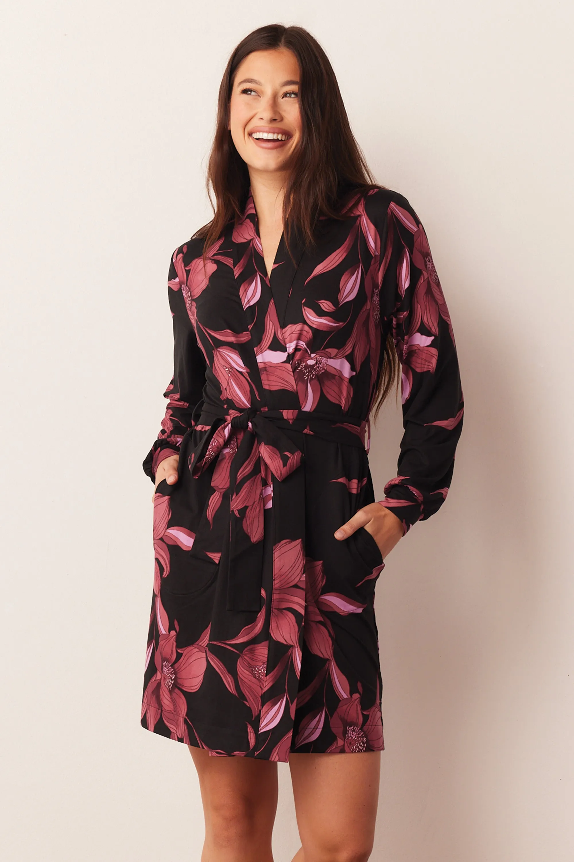 Quinn Banded Short Robe | Flora