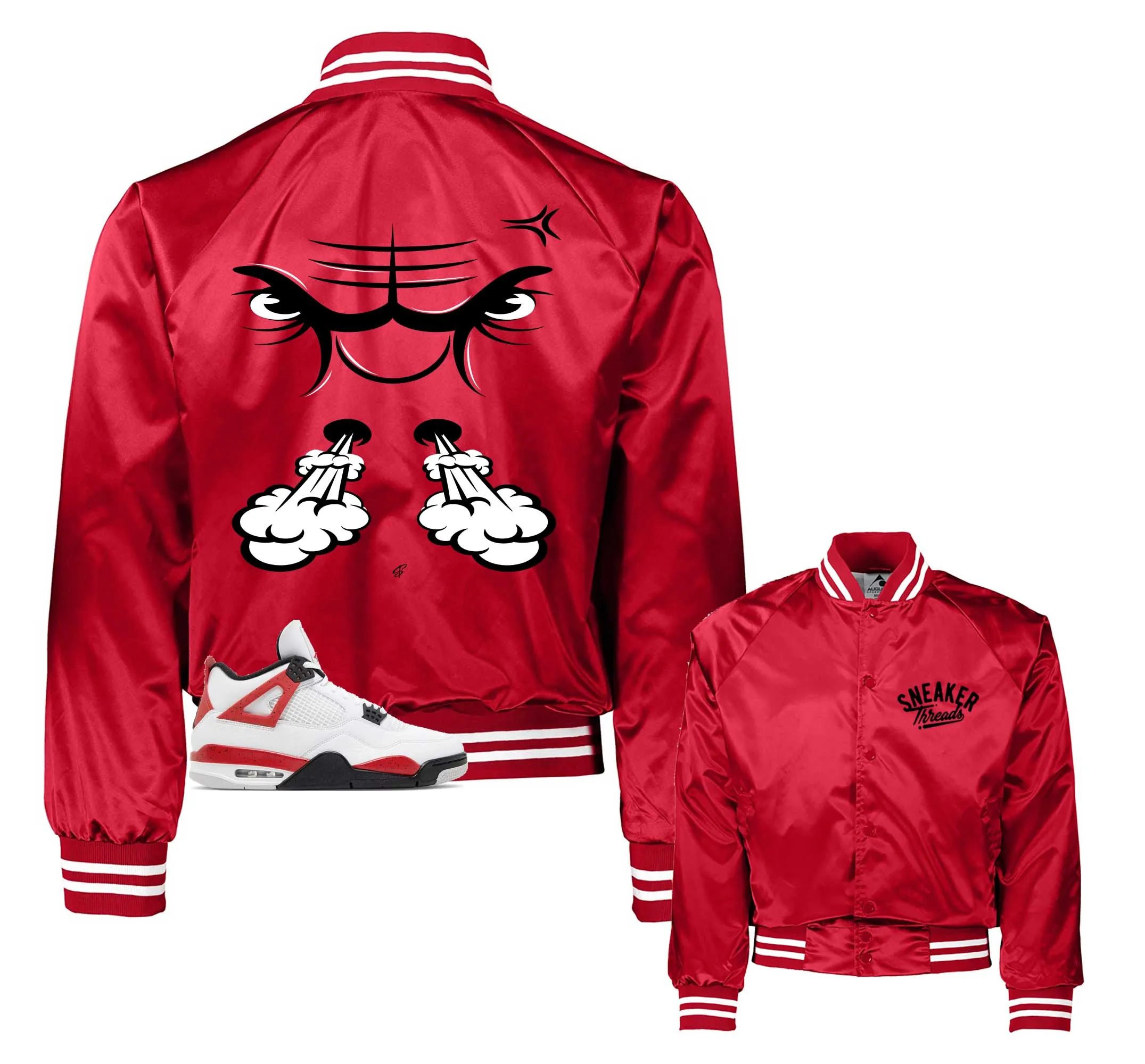 Retro 4 Red Cement Raging Face Satin Jacket