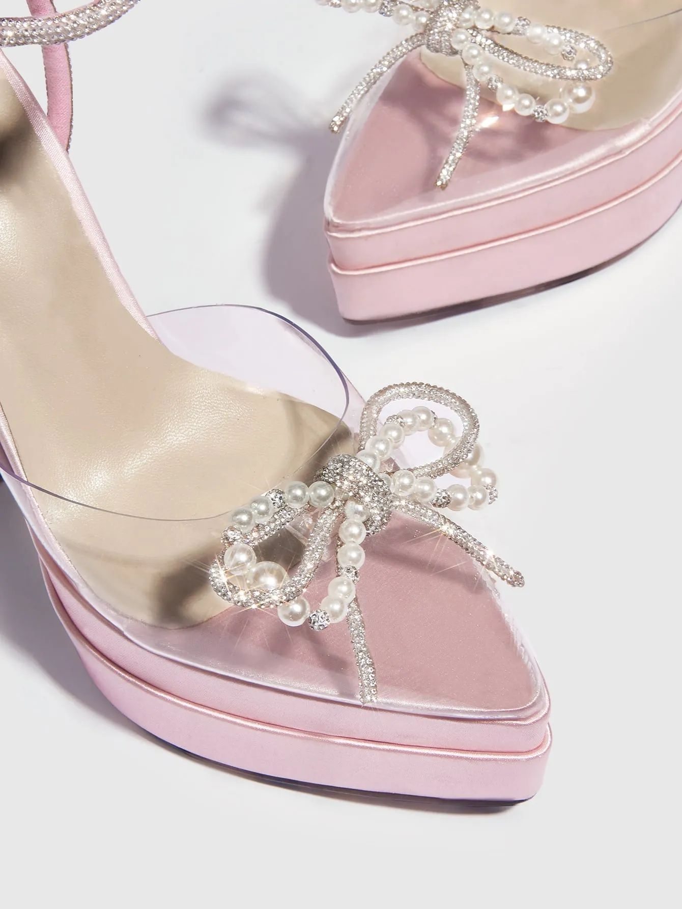 Rhinestone Platform Chunky Heeled Ankle Strap Pumps