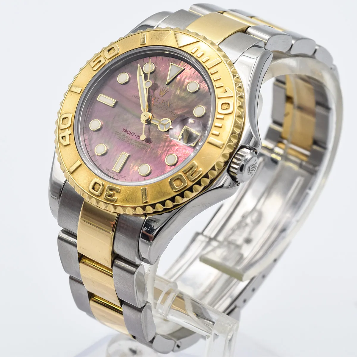 Rolex Yacht-Master 18K Yellow Gold Stainless Steel Watch With Black Mother Of Pearl Dial