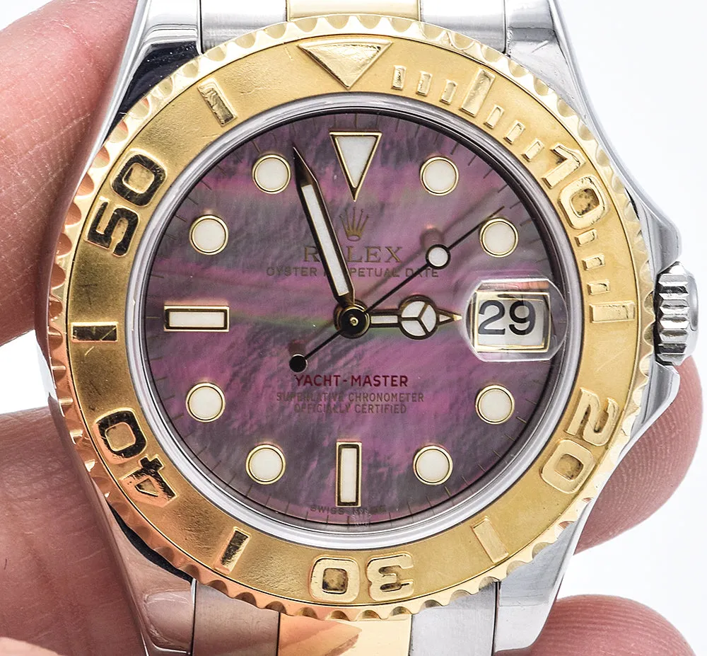 Rolex Yacht-Master 18K Yellow Gold Stainless Steel Watch With Black Mother Of Pearl Dial