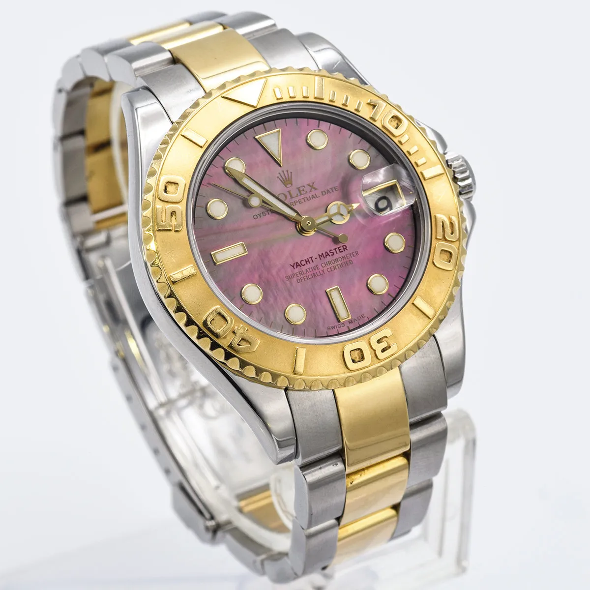 Rolex Yacht-Master 18K Yellow Gold Stainless Steel Watch With Black Mother Of Pearl Dial