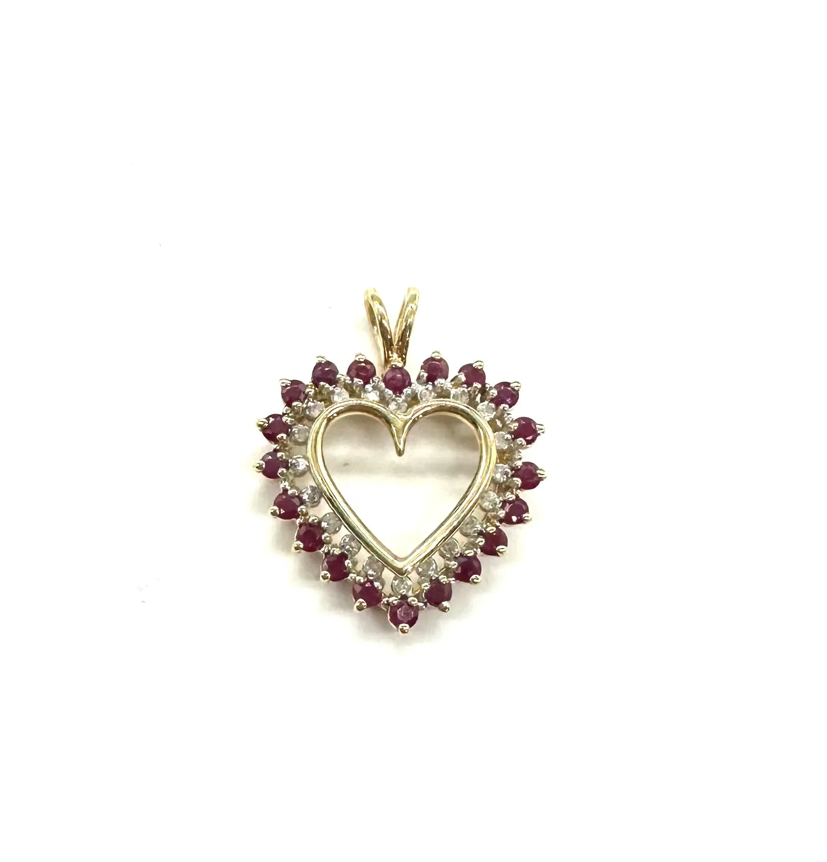 Ruby & Diamond Accent Heart Outline Pendant