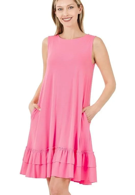 Ruffle Hem Sleeveless Dress - Available in 5 Colors