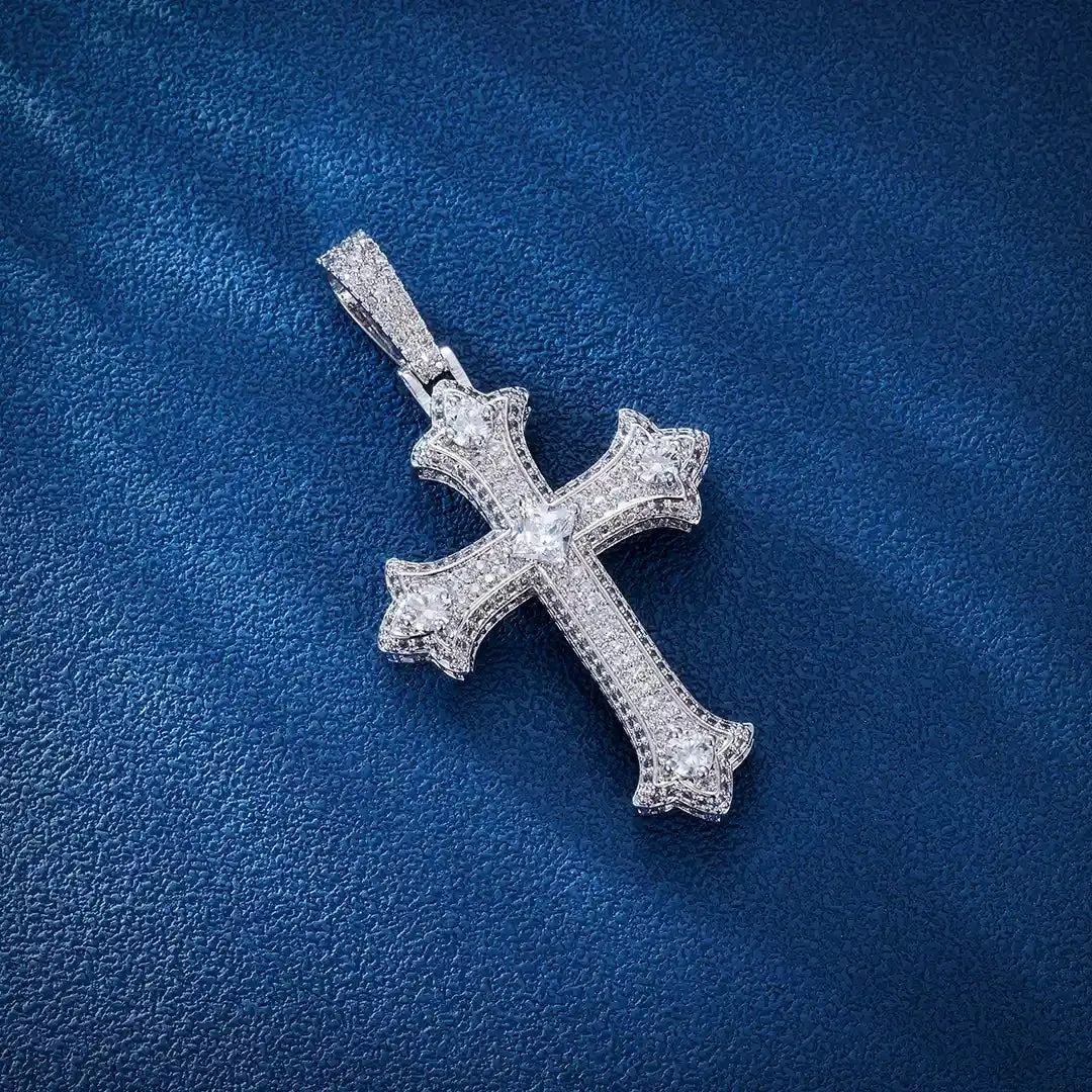 S925 Moissanite Clustered Cross Pendant