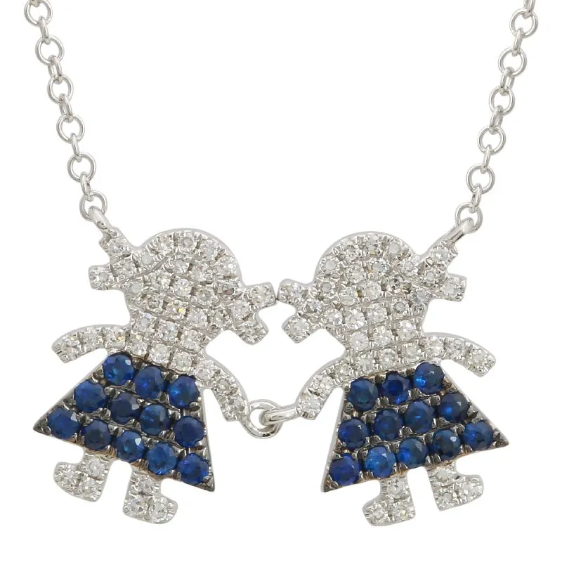 Sapphire Two Girls Diamond Charms Necklace