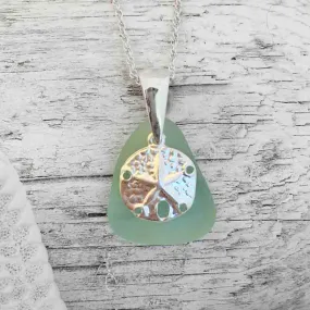 Seafoam Sea Glass Pendant with Sand Dollar Charm | #1650