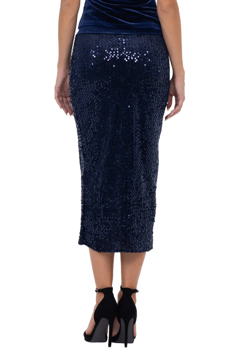 Sequinned Midi Pencil Tango Skirt With Slit