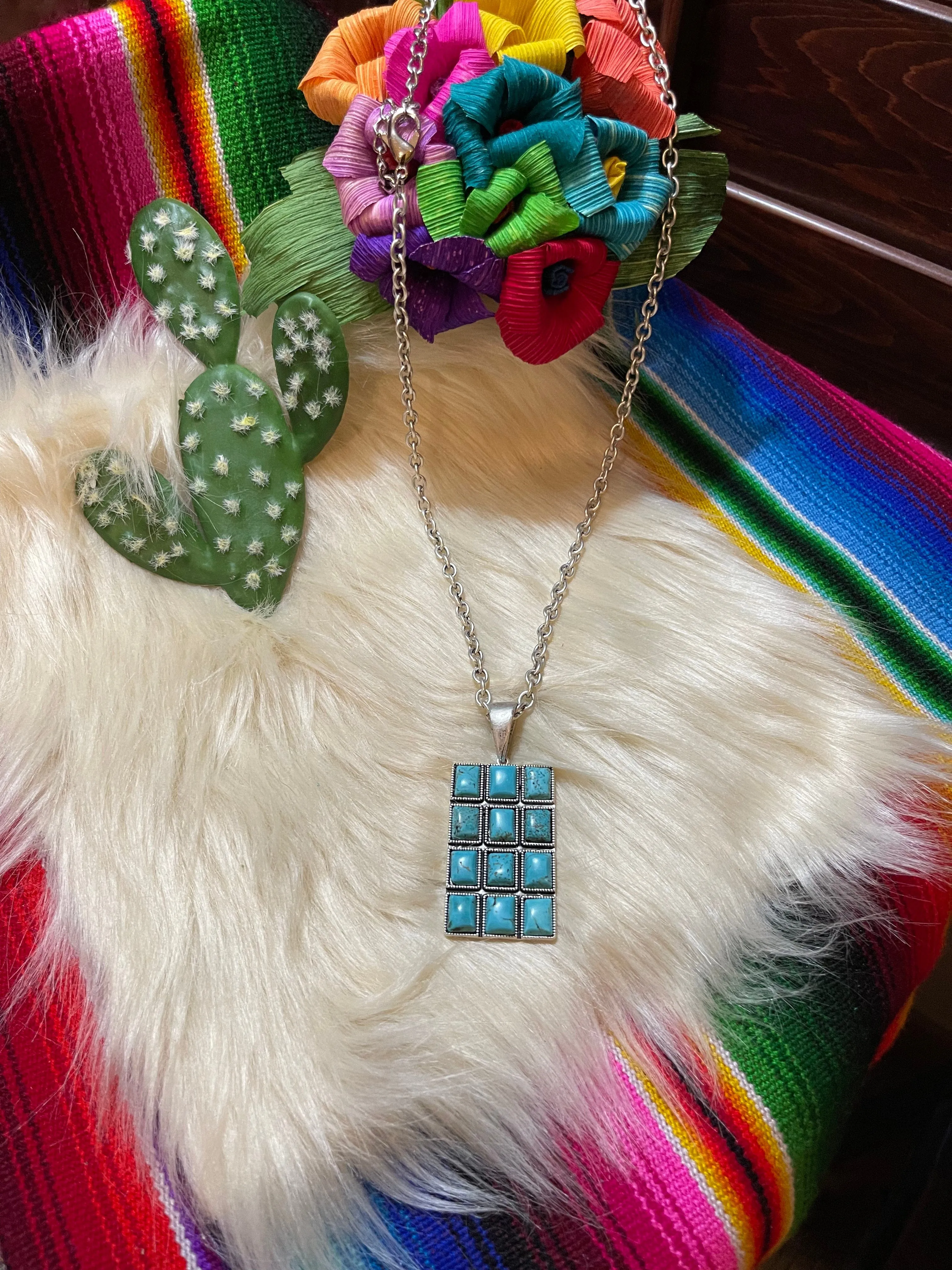 Stacked Navajo turquoise pendant necklace