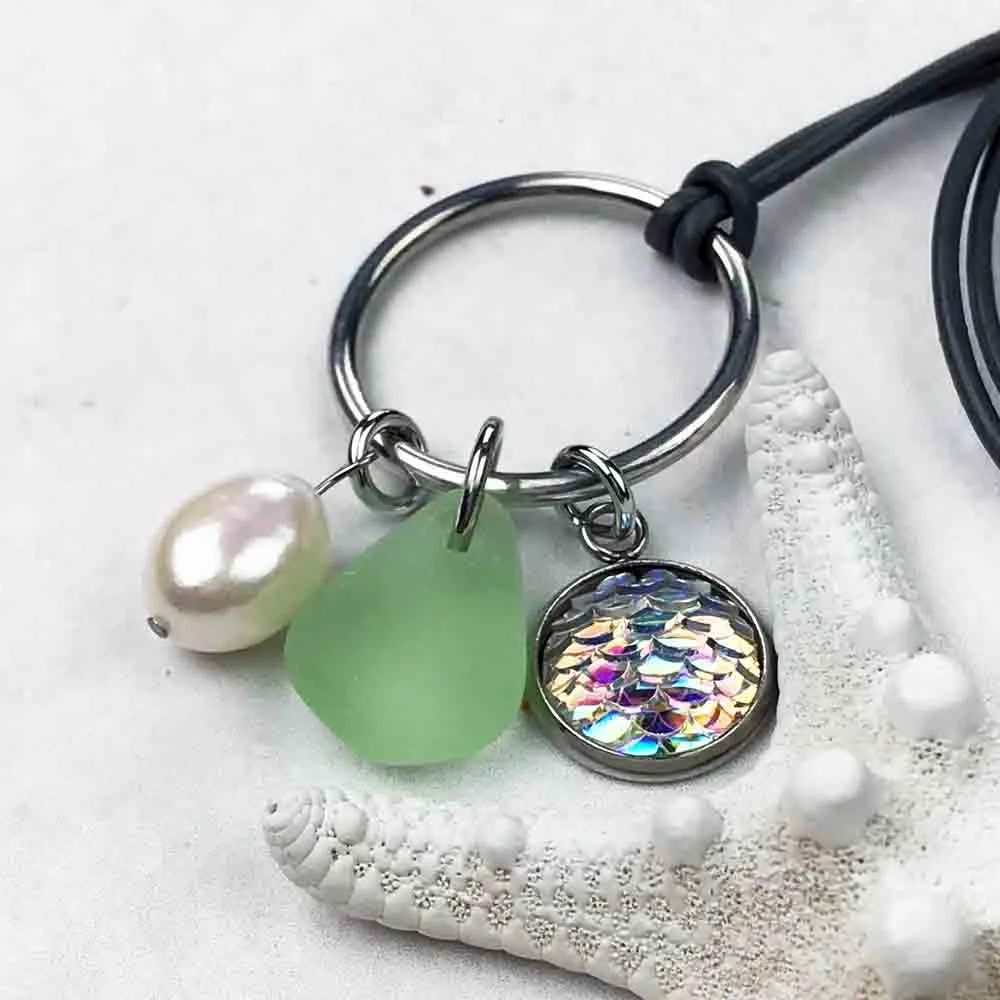 Starshine Rainbow Mermaid Dreams Necklace with Seafoam Sea Glass & Genuine Pearl | #1359